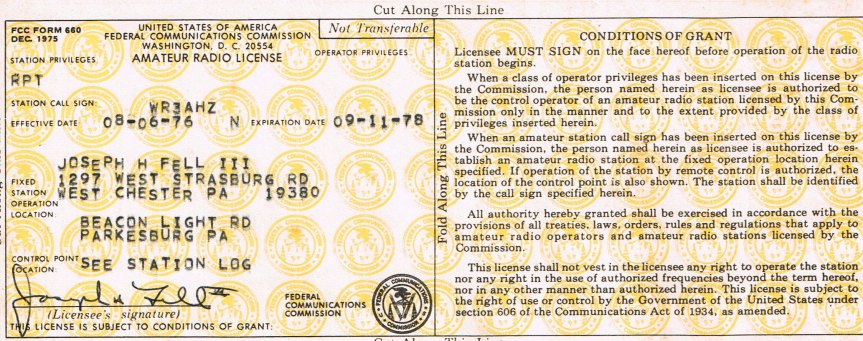 146.985 First Repeater License - WR3AHZ